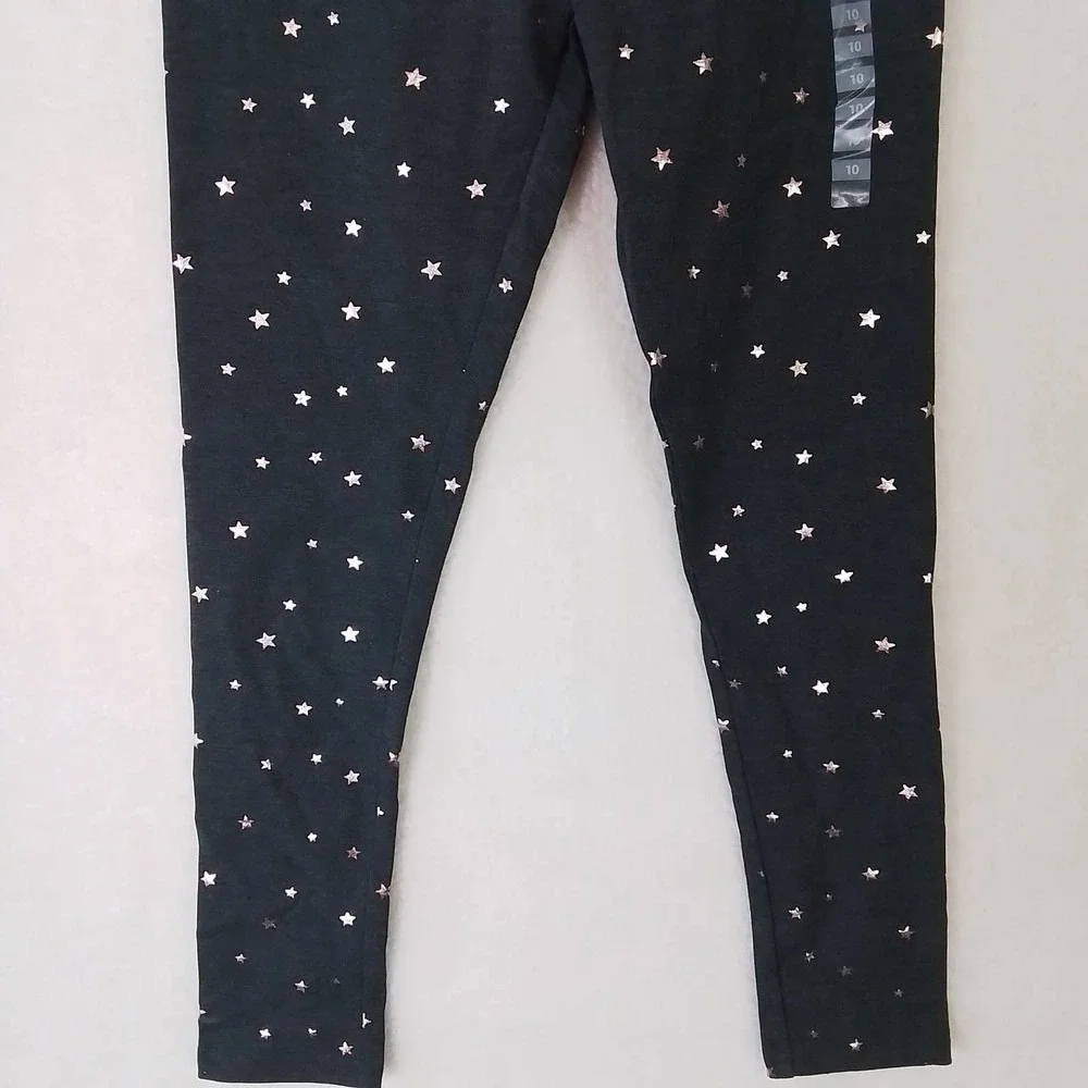 OshKosh Cotton Blend Leggings Size‎ 10 Dark Gray w/ Rose Gold Stars